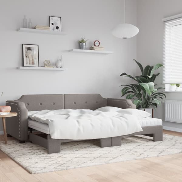 Dagbädd med madrasser utdragbar taupe 80x200 cm tyg