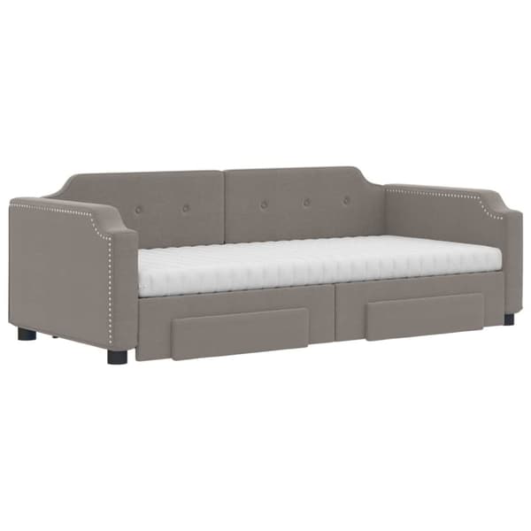 daybed med udtræk og skuffer 80x200 cm stof gråbrun