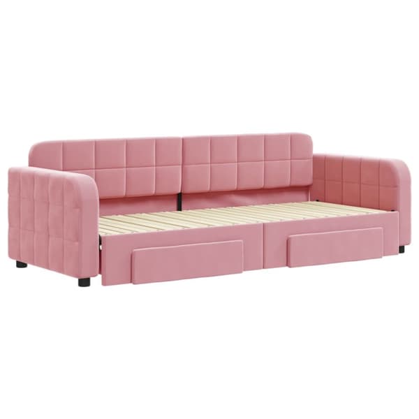 Dagbädd utdragbar med lådor rosa 80x200 cm sammet