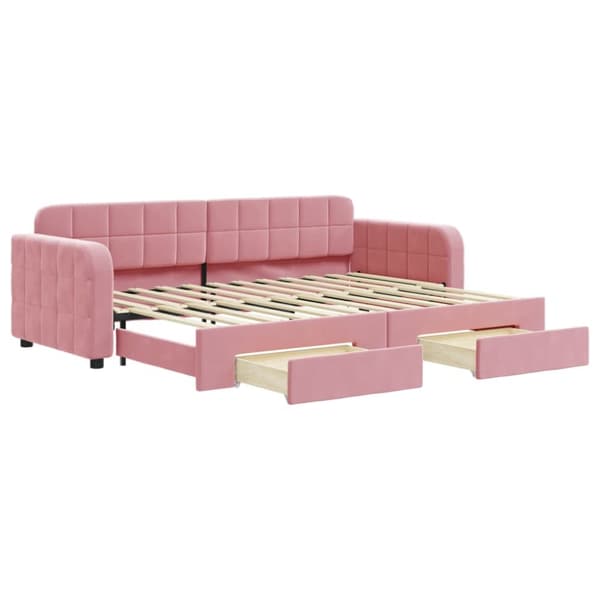 Dagbädd utdragbar med lådor rosa 80x200 cm sammet