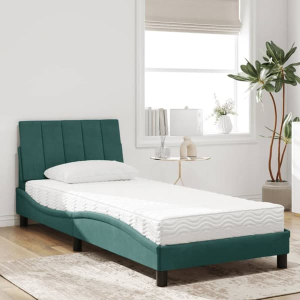seng med madras 90x190 cm velour mørkegrøn