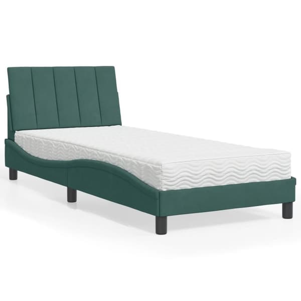 seng med madras 90x190 cm velour mørkegrøn