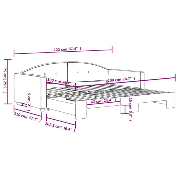Dagbädd utdragbar rosa 100x200 cm sammet
