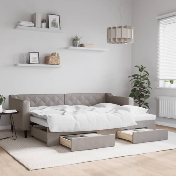 Dagbädd utdragbar med lådor taupe 80x200 cm tyg