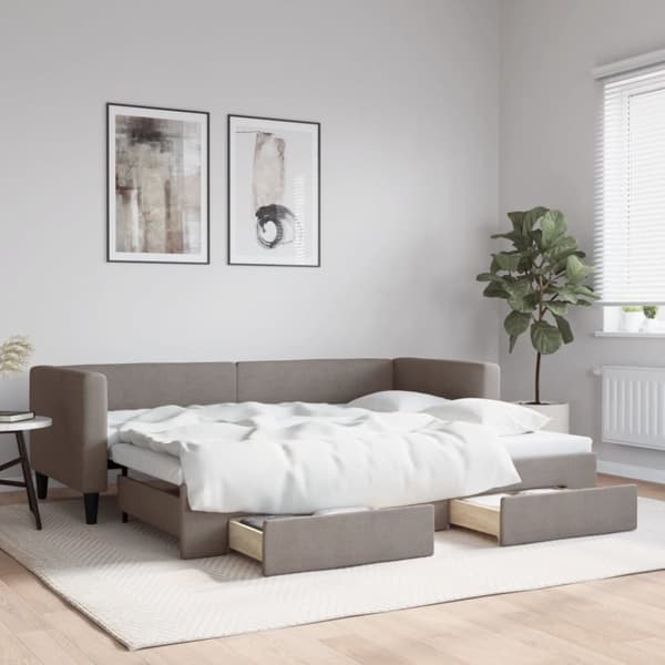daybed med udtræk og skuffer 80x200 cm stof gråbrun