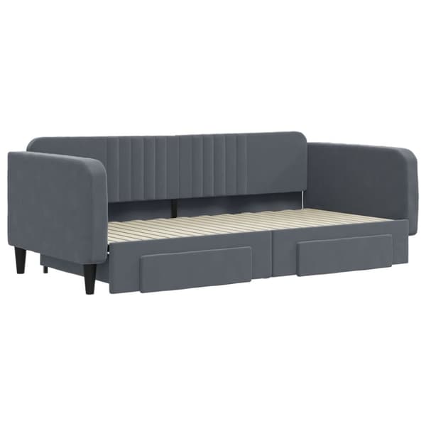 daybed med udtræk og skuffer 100x200 cm velour mørkegrå