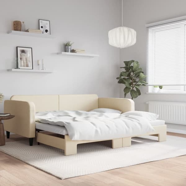 daybed med udtræk 100x200 cm stof cremefarvet