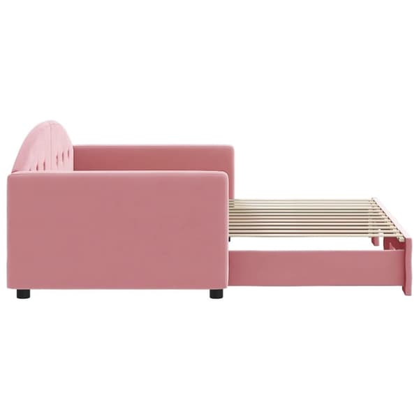 daybed med udtræk 90x200 cm velour lyserød