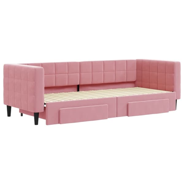 Dagbädd utdragbar med lådor rosa 80x200 cm sammet