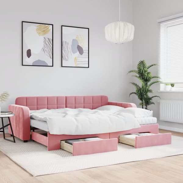 Dagbädd utdragbar med lådor rosa 80x200 cm sammet