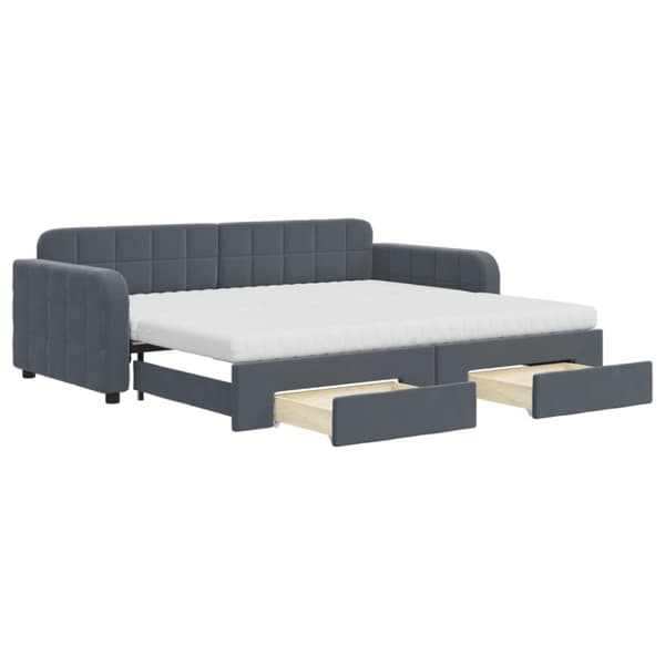 daybed med udtræk og skuffer 90x200 cm velour mørkegrå