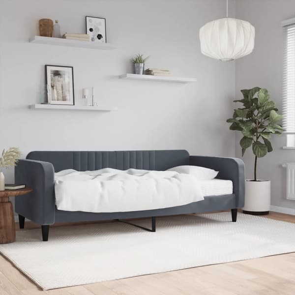 Dagbädd med madrass mörkgrå 90x200 cm sammet