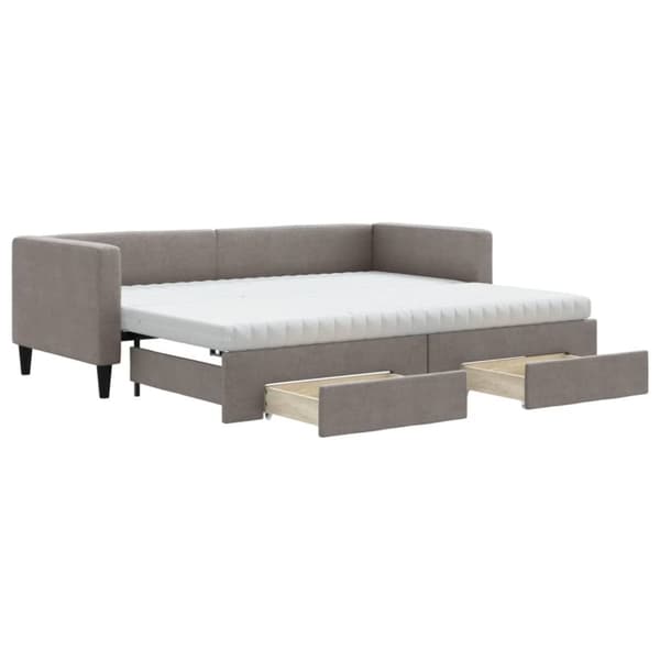 daybed med udtræk og skuffer 80x200 cm stof gråbrun