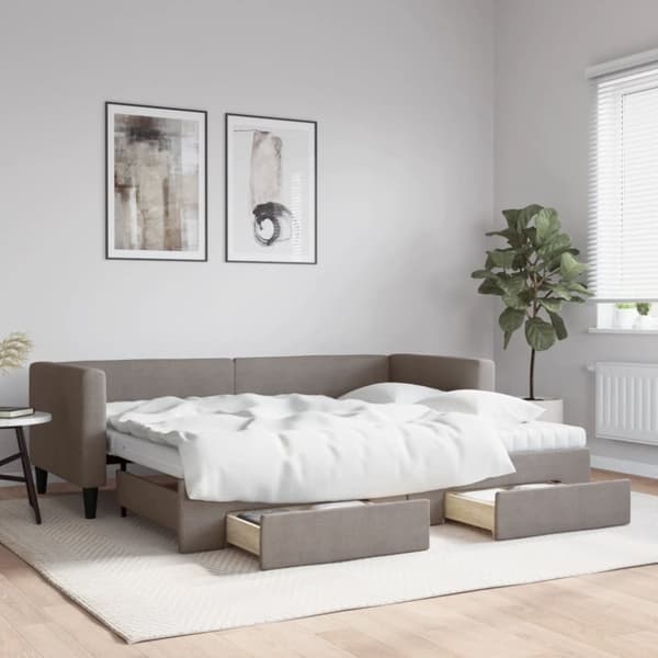 Dagbädd utdragbar med lådor taupe 80x200 cm tyg