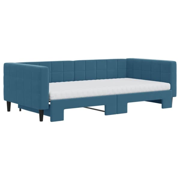 daybed med udtræk og madras 100x200 cm velour blå