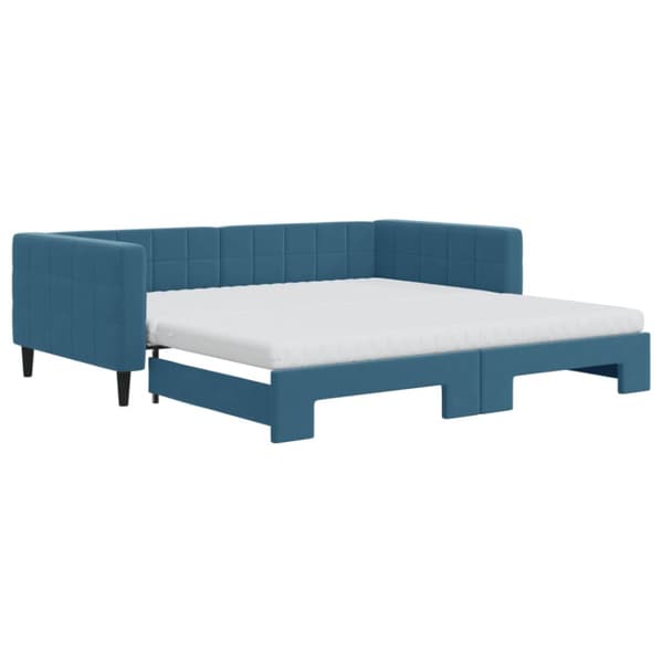 daybed med udtræk og madras 100x200 cm velour blå