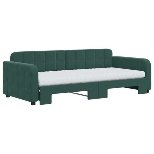 Dagbädd utdragbar med madrasser mörkgrön 90x200 cm sammet