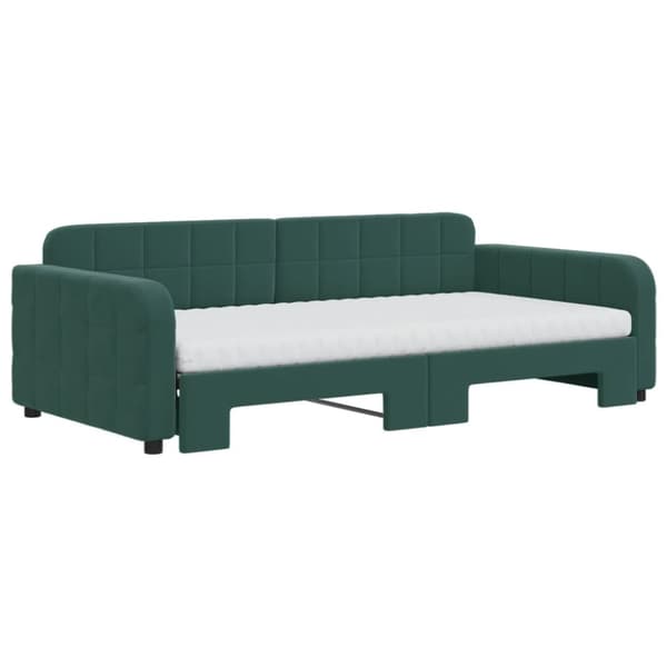 daybed med udtræk og madras 100x200 cm velour mørkegrøn