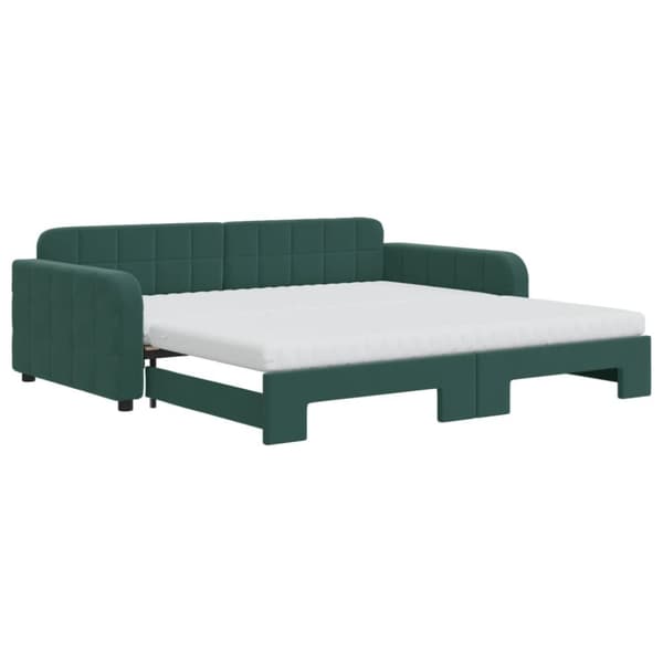 daybed med udtræk og madras 100x200 cm velour mørkegrøn