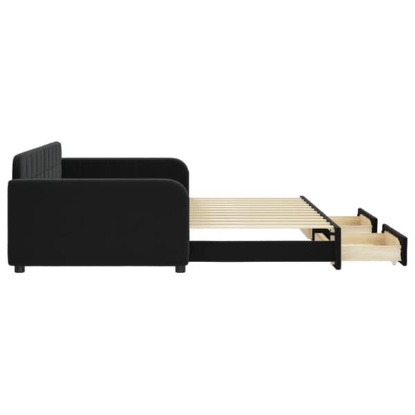 daybed med udtræk og skuffer 100x200 cm velour sort