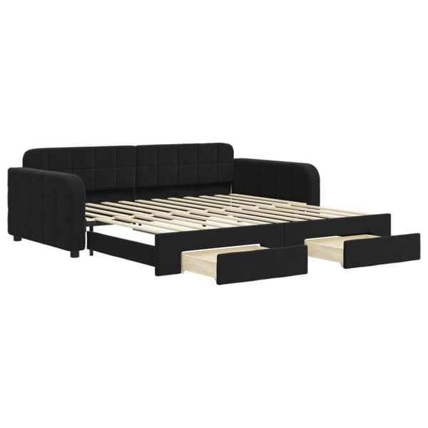 daybed med udtræk og skuffer 100x200 cm velour sort