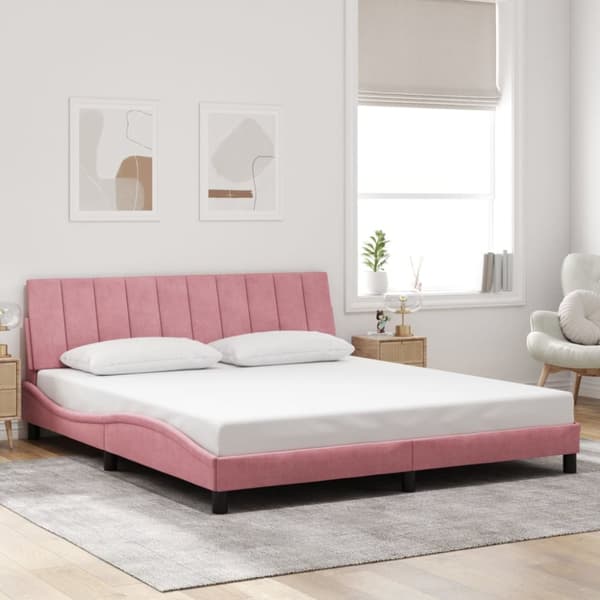 sengeramme med sengegavl 180x200 cm fløjl pink