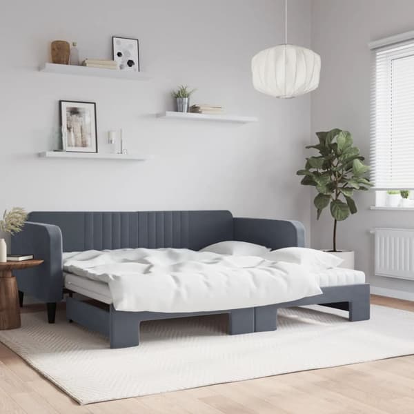 Dagbädd utdragbar och madrasser mörkgrå 100x200 cm sammet