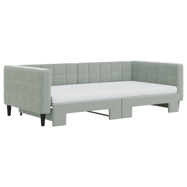 Dagbädd utdragbar och madrasser ljusgrå 100x200 cm sammet