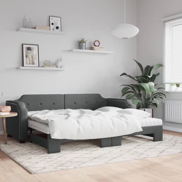 daybed med udtræk og madras 90x190 cm stof mørkegrå