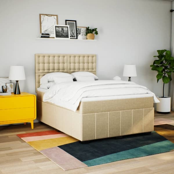 kontinentalseng med madras 140x200 cm stof cremefarvet
