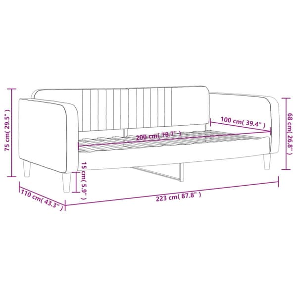 daybed 100x200 cm velour mørkegrå