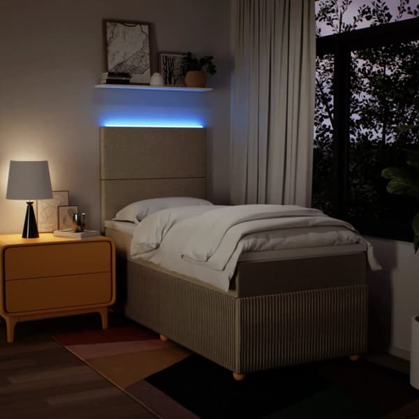kontinentalseng med madras 90x190 cm stof cremefarvet