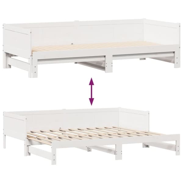 daybed med udtræk og skuffer uden madras 80x200 cm hvid