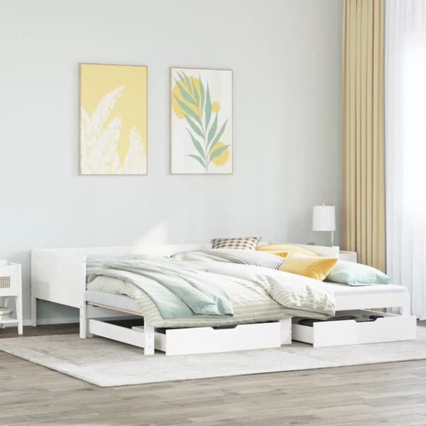 daybed med udtræk og skuffer uden madras 80x200 cm hvid