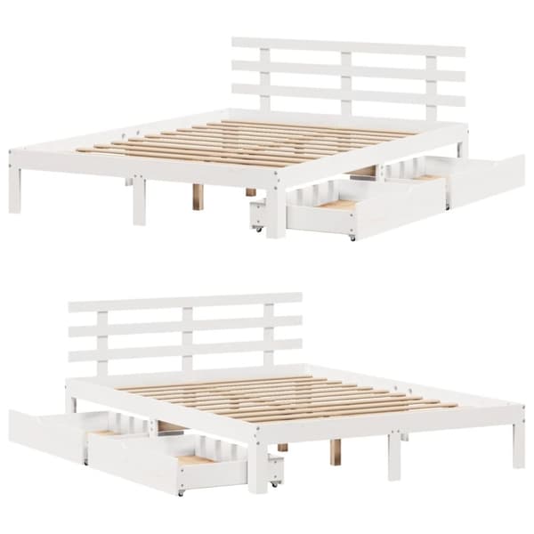 sengeramme med skuffer 160x200 cm massivt fyrretræ hvid