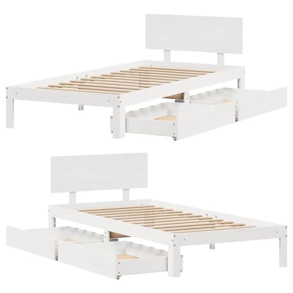 sengeramme med skuffer 90x200 cm massivt fyrretræ hvid