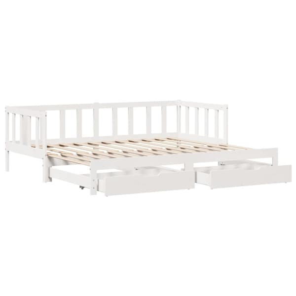 daybed med udtræk og skuffer uden madras 90x200 cm hvid