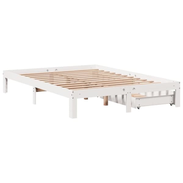 sengeramme med skuffer 135x190 cm massivt fyrretræ hvid