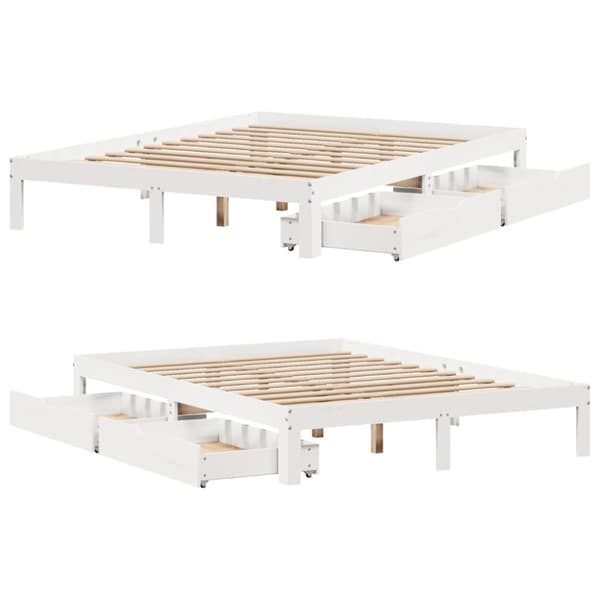 sengeramme med skuffer 135x190 cm massivt fyrretræ hvid