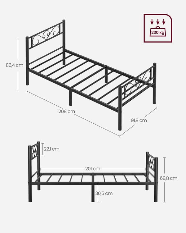 Säng 90 × 200 cm - Tillverkad av bläck -svart metall