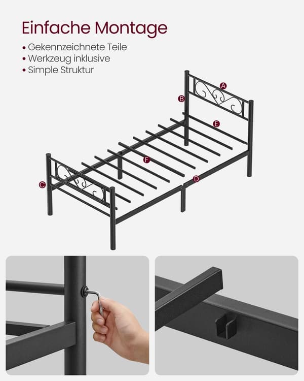 Säng 90 × 200 cm - Tillverkad av bläck -svart metall