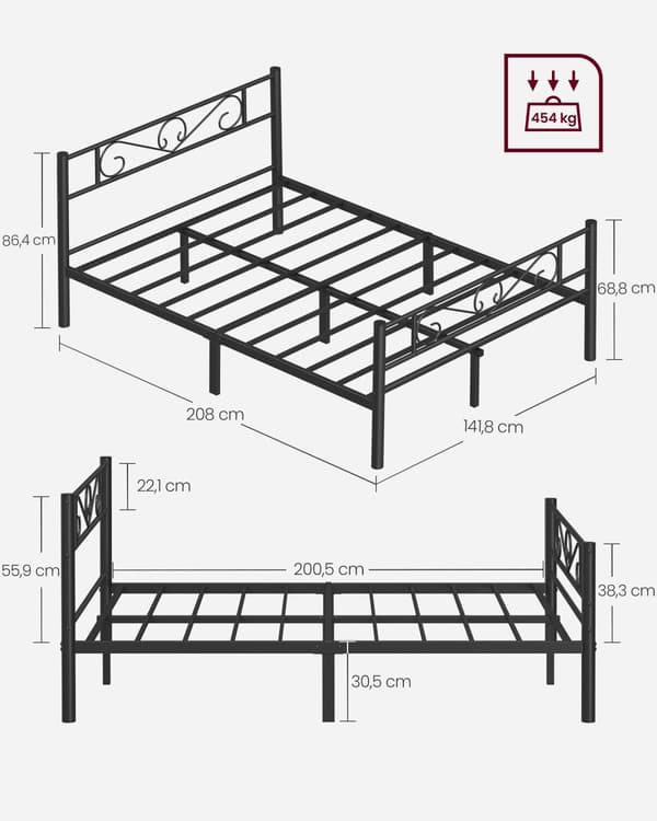 Seng 140 × 200 cm - Lavet af blæk -sort metal