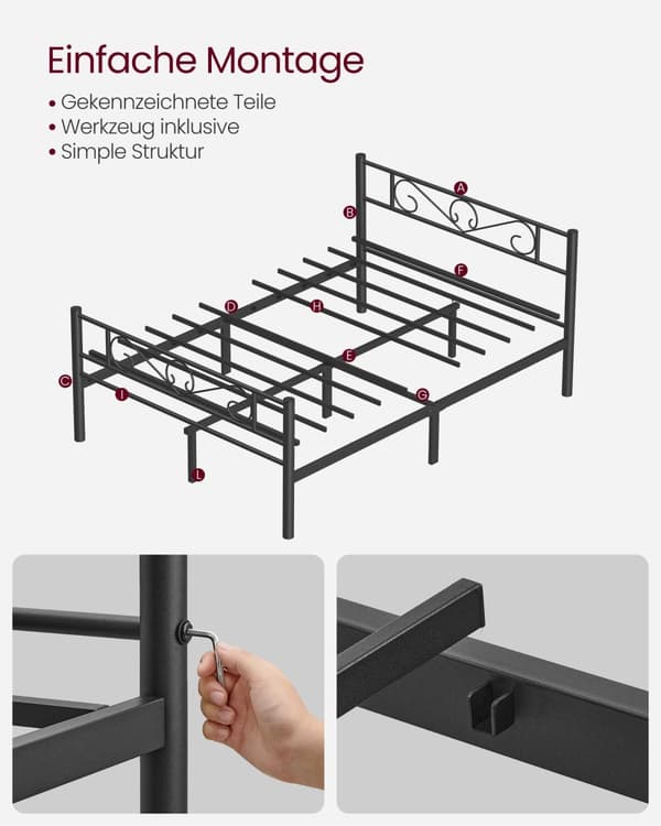 Seng 140 × 200 cm - Lavet af blæk -sort metal