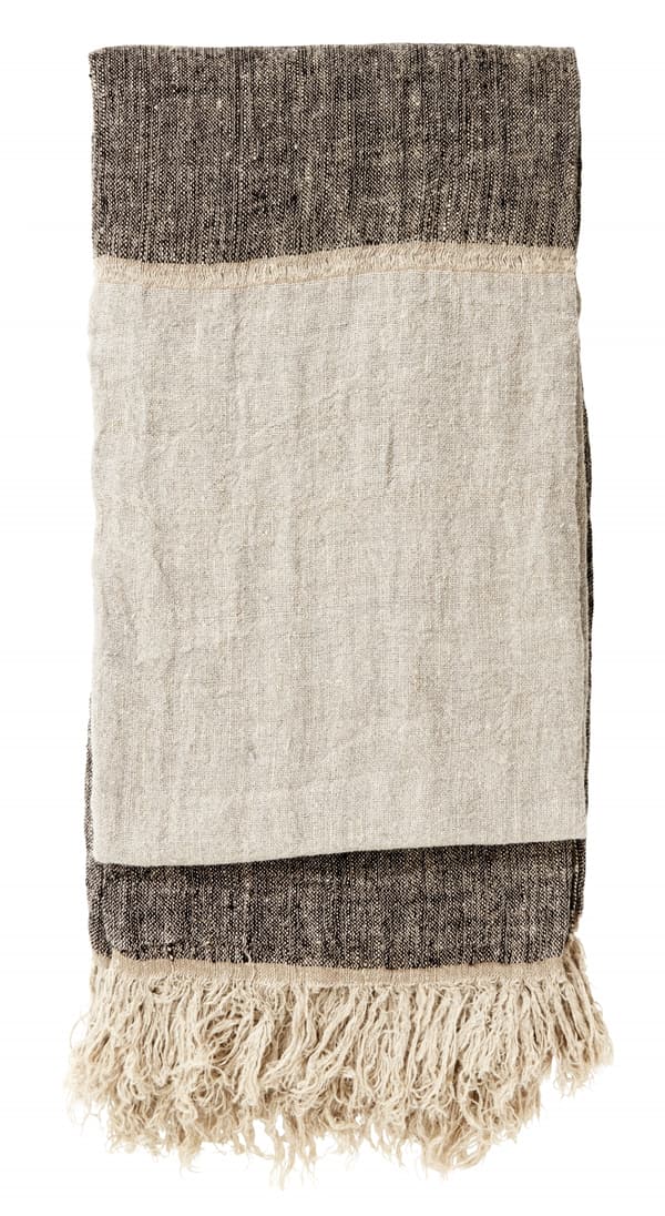 Päiväpeitto Linen Fringes - Black/natural