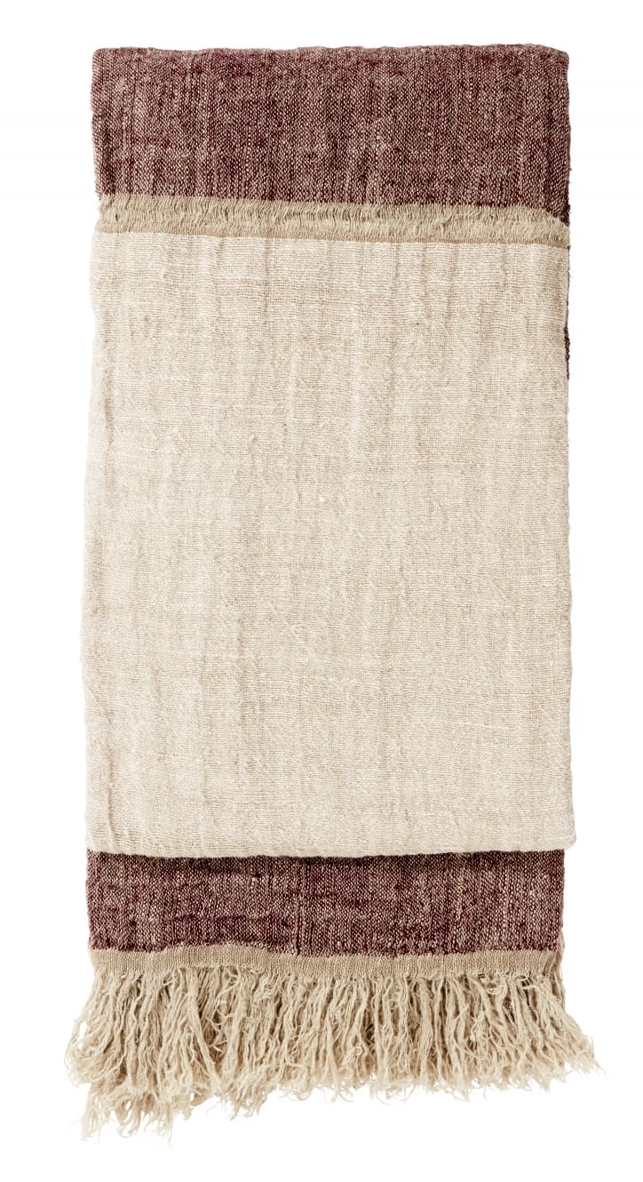 Päiväpeitto Linen Fringes - Burgundy/rose