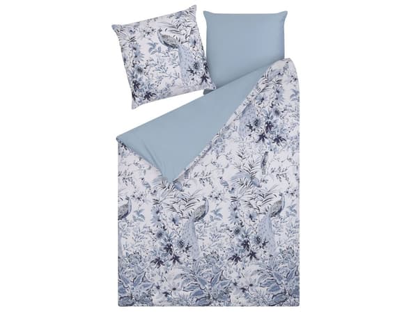 Påslakan och Örngott Set Vit och Blå Bomull Blommönster 155 x 220 cm Modern Boho Sovrum