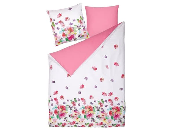 Påslakan och Örngott Set Vit och Rosa 155 x 220 cm Bomull Blommatryck Modern Sovrum