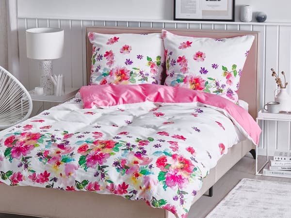 Påslakan och Örngott Set Vit och Rosa 155 x 220 cm Bomull Blommatryck Modern Sovrum