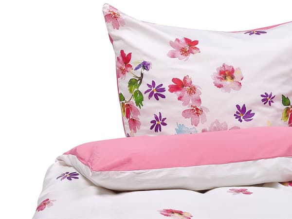 Påslakan och Örngott Set Vit och Rosa 155 x 220 cm Bomull Blommatryck Modern Sovrum