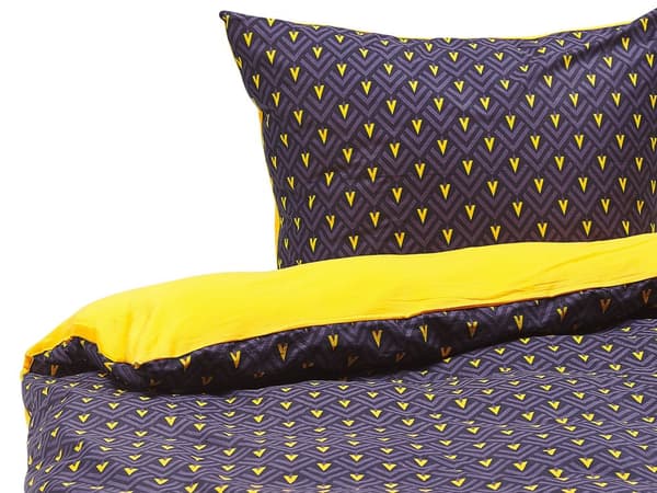 Sengetøj 155x220 cm Blå/Gul Satin Bomuld Solid mønster Dynebetræk Pudebetræk Moderne